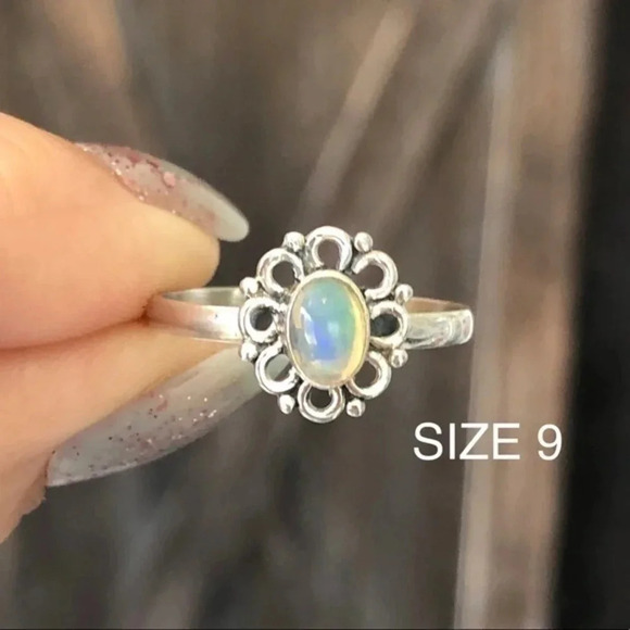 SIZE 9 Authentic Ethiopian Opal Solid 925 Sterling Silver Ring - Picture 1 of 4